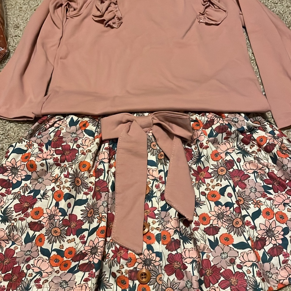 Mauve Top with Floral Skirt Set